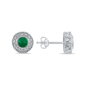 1/2 Carat TW Emerald and Diamond Bezel Set Earrings 10K White Gold- PRE12496EM