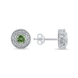 1/2 Carat TW Green Amethyst and Diamond Bezel Set Earrings 10K White Gold- PRE12496GA