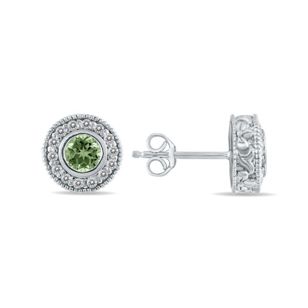 1/2 Carat TW Green Amethyst and Diamond Bezel Set Earrings 10K White Gold- PRE12496GA
