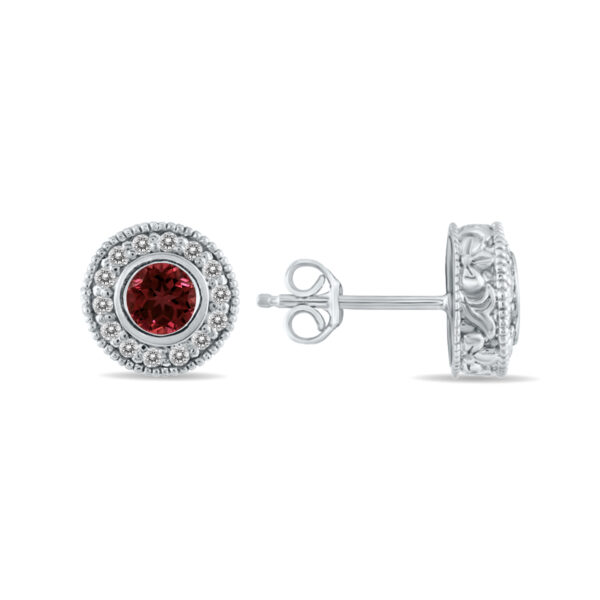 1/2 Carat TW Garnet and Diamond Bezel Set Earrings 10K White Gold- PRE12496GT