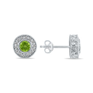 1/2 Carat TW Peridot and Diamond Bezel Set Earrings 10K White Gold- PRE12496PD
