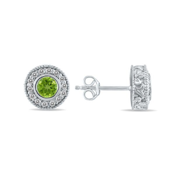 1/2 Carat TW Peridot and Diamond Bezel Set Earrings 10K White Gold- PRE12496PD