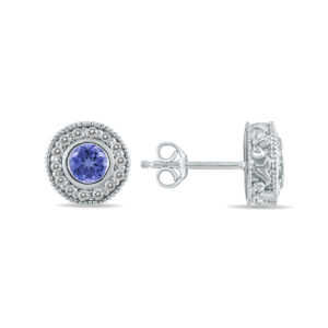 1/2 Carat TW Tanzanite and Diamond Bezel Set Earrings 10K White Gold- PRE12496TZ
