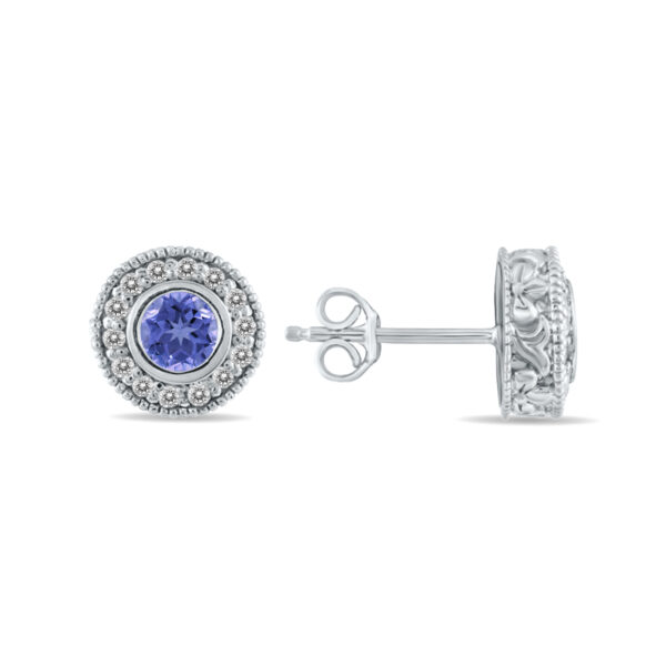 1/2 Carat TW Tanzanite and Diamond Bezel Set Earrings 10K White Gold- PRE12496TZ