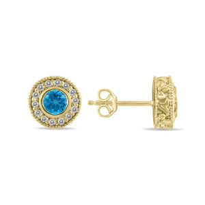1/2 Carat TW Blue Topaz and Diamond Bezel Set Earrings 10K Yellow Gold- PRE12497BT