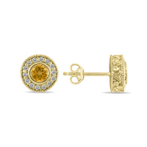1/2 Carat TW Citrine and Diamond Bezel Set Earrings 10K Yellow Gold- PRE12497CT