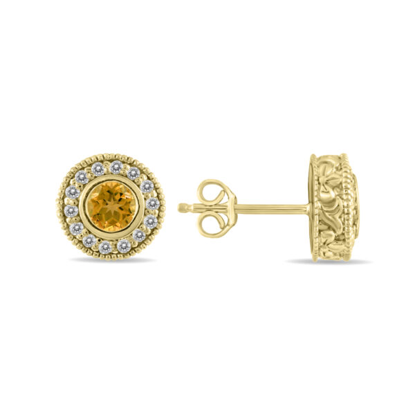 1/2 Carat TW Citrine and Diamond Bezel Set Earrings 10K Yellow Gold- PRE12497CT