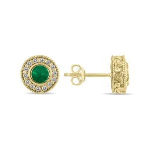 1/2 Carat TW Emerald and Diamond Bezel Set Earrings 10K Yellow Gold- PRE12497EM