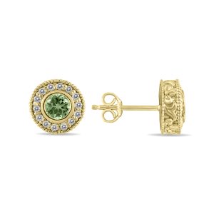 1/2 Carat TW Green Amethyst and Diamond Bezel Set Earrings 10K Yellow Gold- PRE12497GA