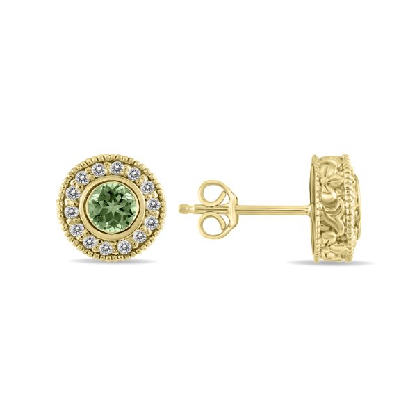 1/2 Carat TW Green Amethyst and Diamond Bezel Set Earrings 10K Yellow Gold- PRE12497GA
