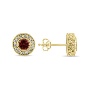 1/2 Carat TW Garnet and Diamond Bezel Set Earrings 10K Yellow Gold- PRE12497GT