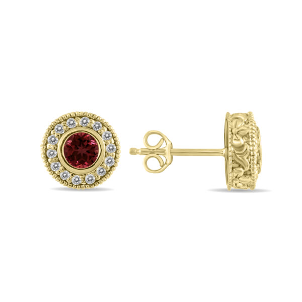 1/2 Carat TW Garnet and Diamond Bezel Set Earrings 10K Yellow Gold- PRE12497GT