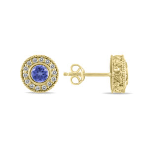 1/2 Carat TW Tanzanite and Diamond Bezel Set Earrings 10K Yellow Gold- PRE12497TZ