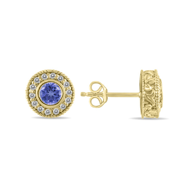 1/2 Carat TW Tanzanite and Diamond Bezel Set Earrings 10K Yellow Gold- PRE12497TZ