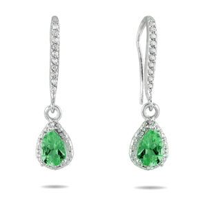 Emerald and Diamond Dangle Earrings in 10K White Gold- PRE12512EM