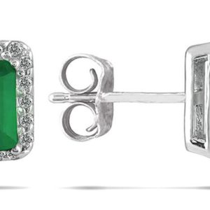 6x4MM Emerald and Diamond Earrings in 14K White Gold- PRE12701EM