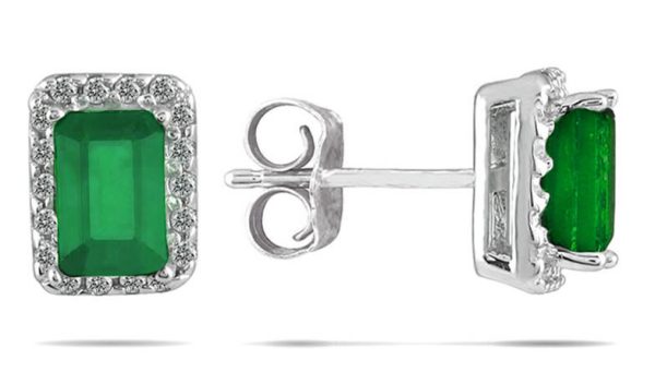 6x4MM Emerald and Diamond Earrings in 14K White Gold- PRE12701EM