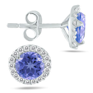5MM Tanzanite and Genuine Diamond Stud Earrings in 14K White Gold- PRE12707TZ