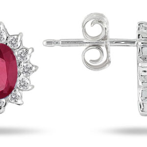 10K White Gold 1/4 Carat TDW Diamond and Genuine Ruby Earrings (I-J, I1-I2)- PRE12809RB