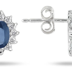 Sapphire and Diamond Flower Earrings in 10K White Gold- PRE12809SP