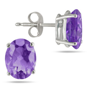 6x4MM All Natural Oval Amethyst Stud Earrings in.925 Sterling Silver- PRE57765AM