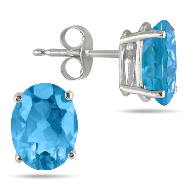 5x3MM All Natural Oval Blue Topaz Stud Earrings in.925 Sterling Silver- PRE61214BT