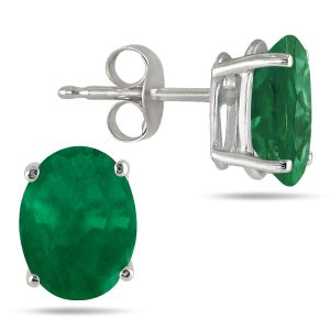 5x3MM All Natural Oval Emerald Stud Earrings in.925 Sterling Silver- PRE61214EM
