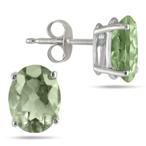 5x3MM All Natural Oval Green Amethyst Stud Earrings in.925 Sterling Silver- PRE61214GA