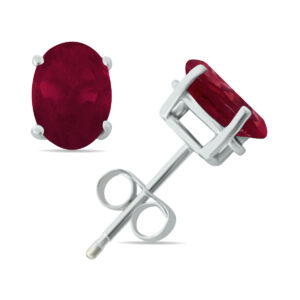 4 Carat All-Natural Genuine 9x7mm, Oval Ruby Earrings set in 14k White Gold- PRE7542RB
