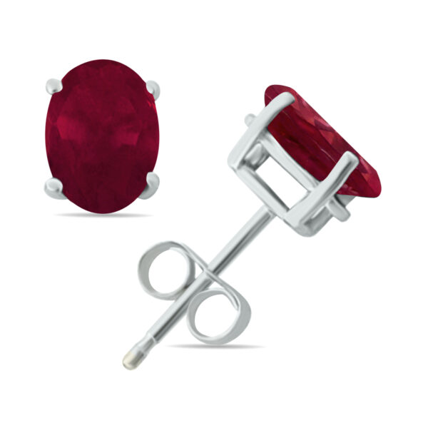4 Carat All-Natural Genuine 9x7mm, Oval Ruby Earrings set in 14k White Gold- PRE7542RB