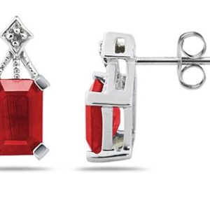 Emerald Cut Ruby & Diamond Earrings in 14K White Gold- PRE7912RB
