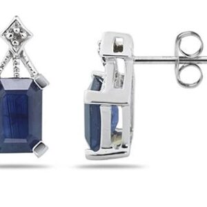 Emerald Cut Sapphire & Diamond Earrings in 14K White Gold- PRE7912SP