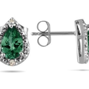 Pear Shape Emerald and Diamond Flower Earrings- PRE8887EM