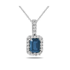 1/10 Carat Diamond and Sapphire Pendant in 10K White Gold- PRP12345SP