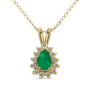 Emerald and Diamond Tear Drop Pendant in 14K Yellow Gold- PRP1403EM