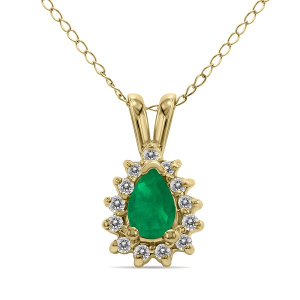 Emerald and Diamond Tear Drop Pendant in 14K Yellow Gold- PRP1403EM