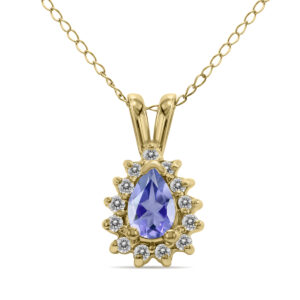 Tanzanite and Diamond Tear Drop Pendant in 14K Yellow Gold- PRP1403TZ