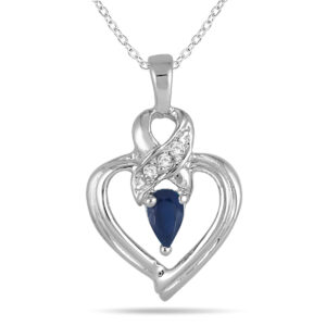 Sapphire and Diamond Heart Pendant in 10K White Gold- PRP3291SP