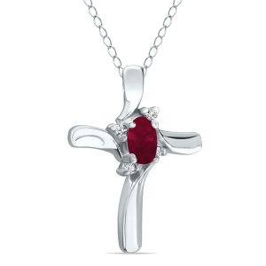 Ruby and Diamond Cross Pendant 10k White Gold- PRP3905RB