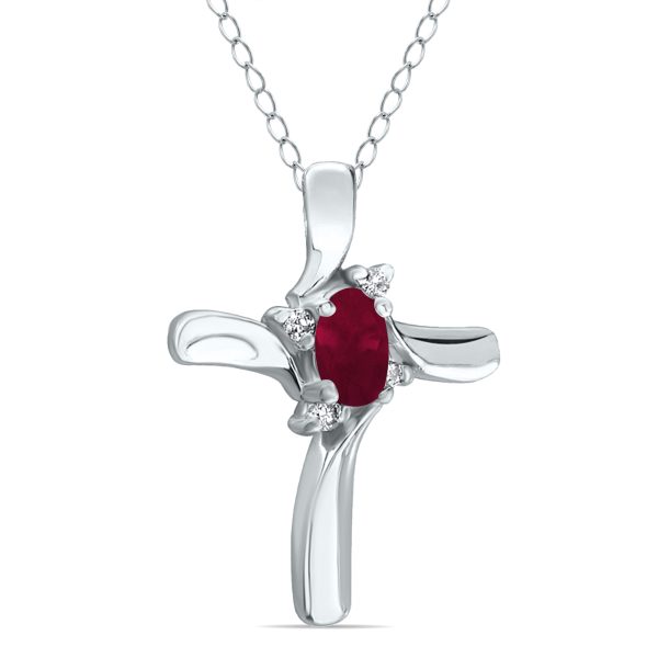 Ruby and Diamond Cross Pendant 10k White Gold- PRP3905RB