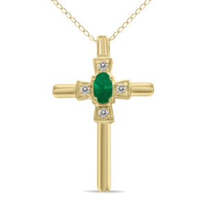 Emerald and Diamond Cross Pendant in 10K Yellow Gold- PRP4654EM