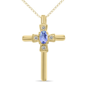Tanzanite and Diamond Cross Pendant 10K Yellow Gold- PRP4654TZ