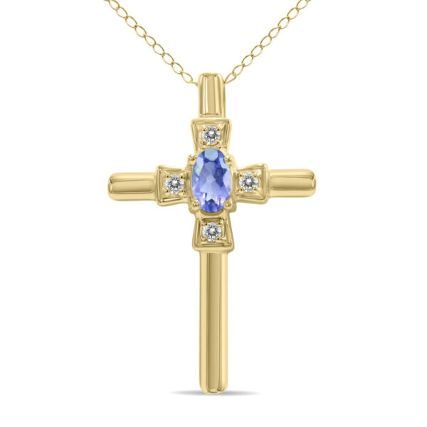 Tanzanite and Diamond Cross Pendant 10K Yellow Gold- PRP4654TZ