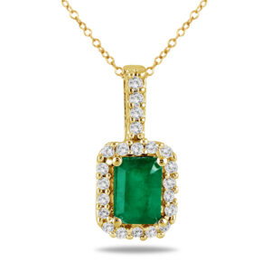 1/10 Carat Diamond and Emerald Pendant in 10K Yellow Gold- PRP53090EM