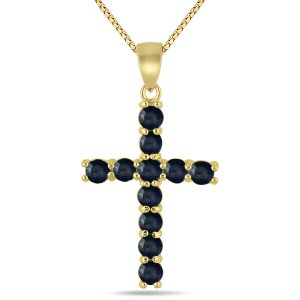 Black Sapphire Cross Pendant in.925 Sterling Silver- PRP55687SP