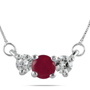 Ruby and Diamond Three Stone Pendant in 14K White Gold- PRP7766RB