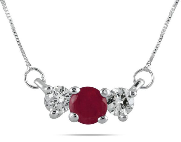 Ruby and Diamond Three Stone Pendant in 14K White Gold- PRP7766RB