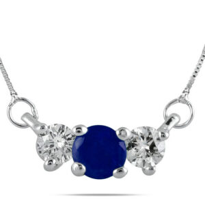 Sapphire and Diamond Three Stone Pendant in 14K White Gold- PRP7766SP