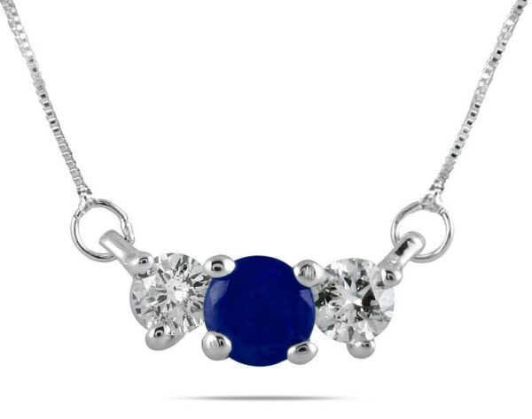 Sapphire and Diamond Three Stone Pendant in 14K White Gold- PRP7766SP