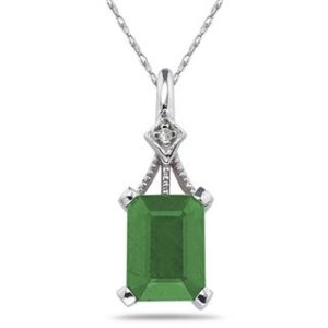 2.15 Carat Emerald Cut Emerald and Diamond Pendant in 14K White Gold- PRP7961EM
